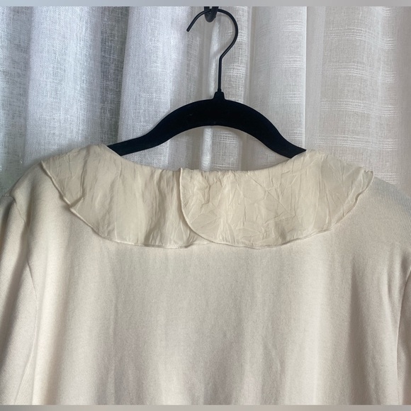 Barbara Lesser Fibers Size L Cream Ruffle Trim Flare Sleeves Women Top Blouse - Picture 4 of 7
